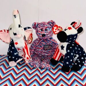 TY Beanie Baby USA, Baby Lefty and Baby Righty 8.5". 2000